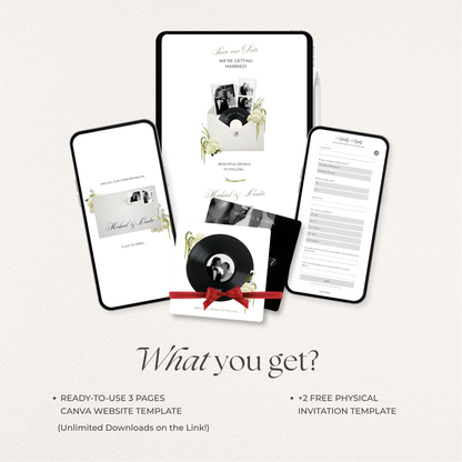 Ivory & Green Floral Save the Date Website with RSVP, Countdown Timer: Canva Digital Invitation Template (Digital Download)