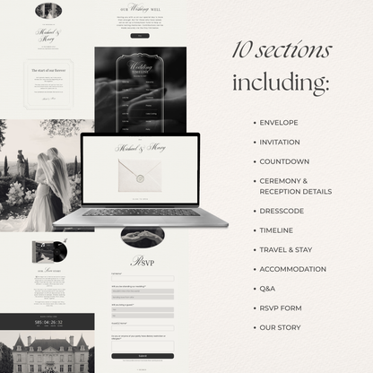 Ivory & Black Minimal Wedding Website Template with RSVP, Countdown and Music: DIY Canva Template (Digital Download)