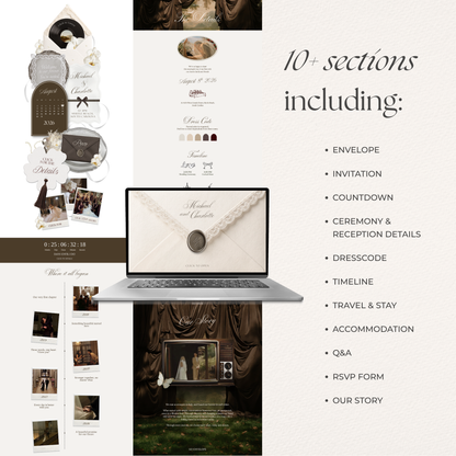 Old Money Wedding Website Template | Vintage Digital Wedding Invitation with RSVP, Music and Coundown Timer | Instant Download
