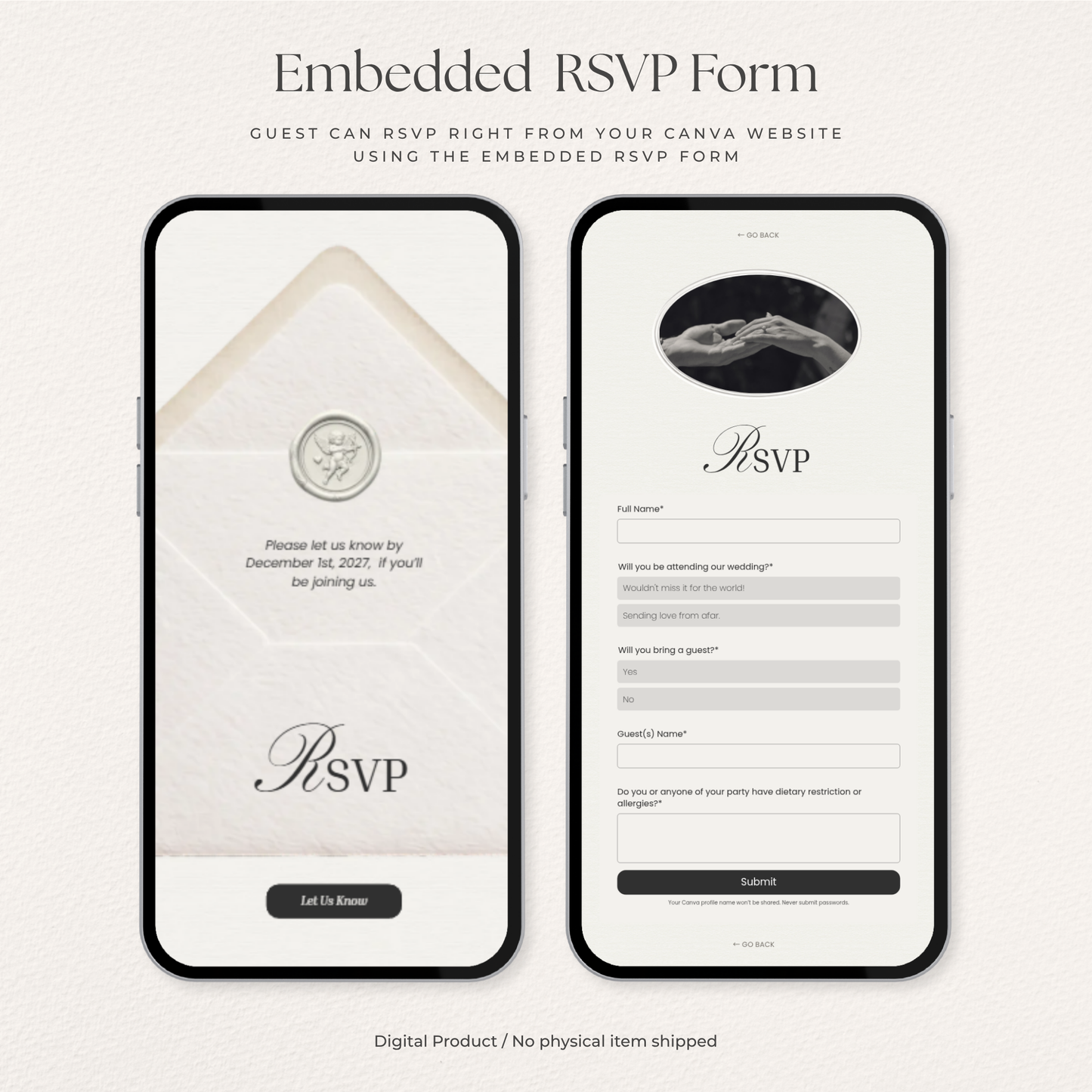 Ivory & Black Minimal Wedding Website Template with RSVP, Countdown and Music: DIY Canva Template (Digital Download)