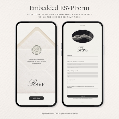 Ivory & Black Minimal Wedding Website Template with RSVP, Countdown and Music: DIY Canva Template (Digital Download)
