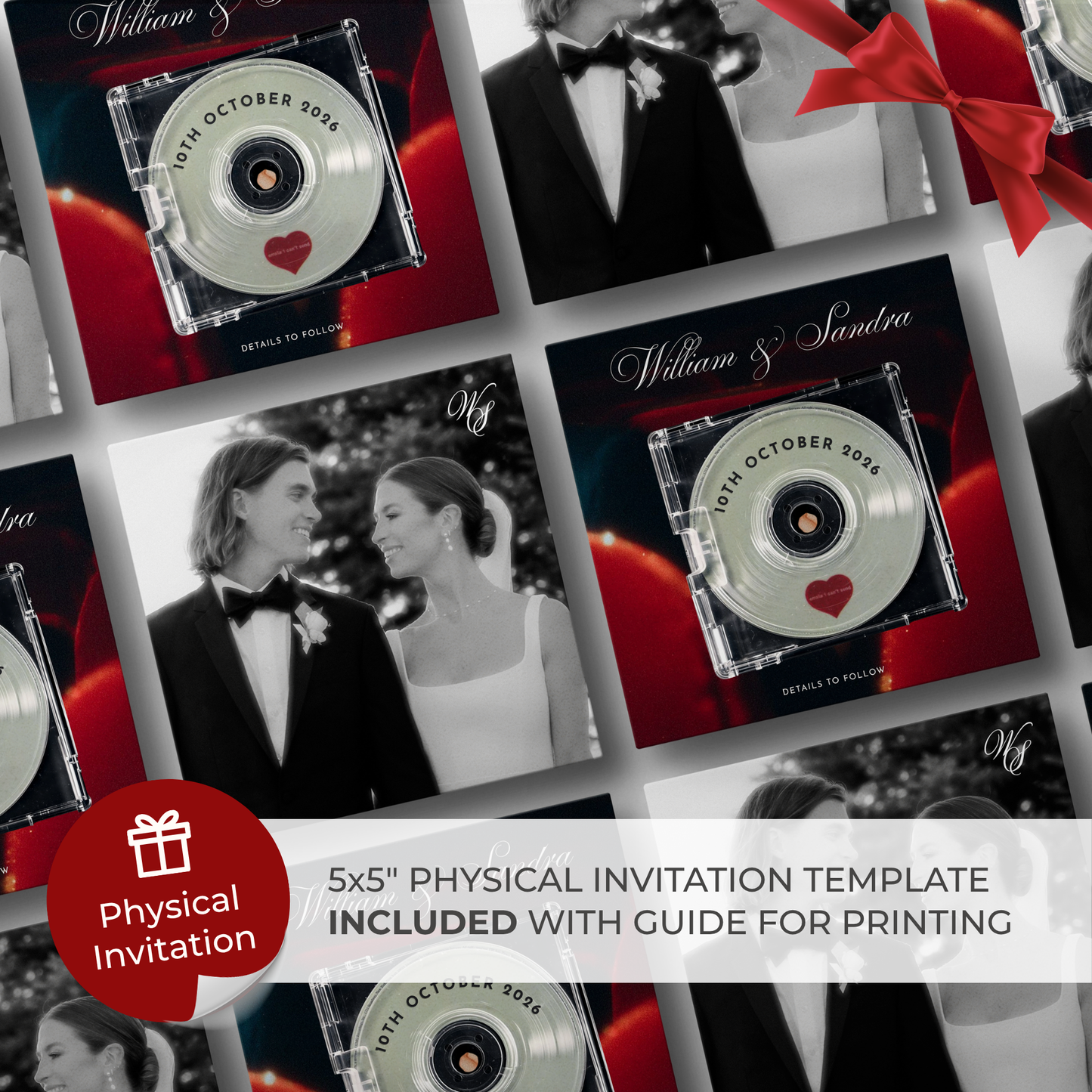 Burgundy Floral Save the Date Website with RSVP/Details,Music and Countdown Timer: Canva Digital Invitation Template (Digital Download)
