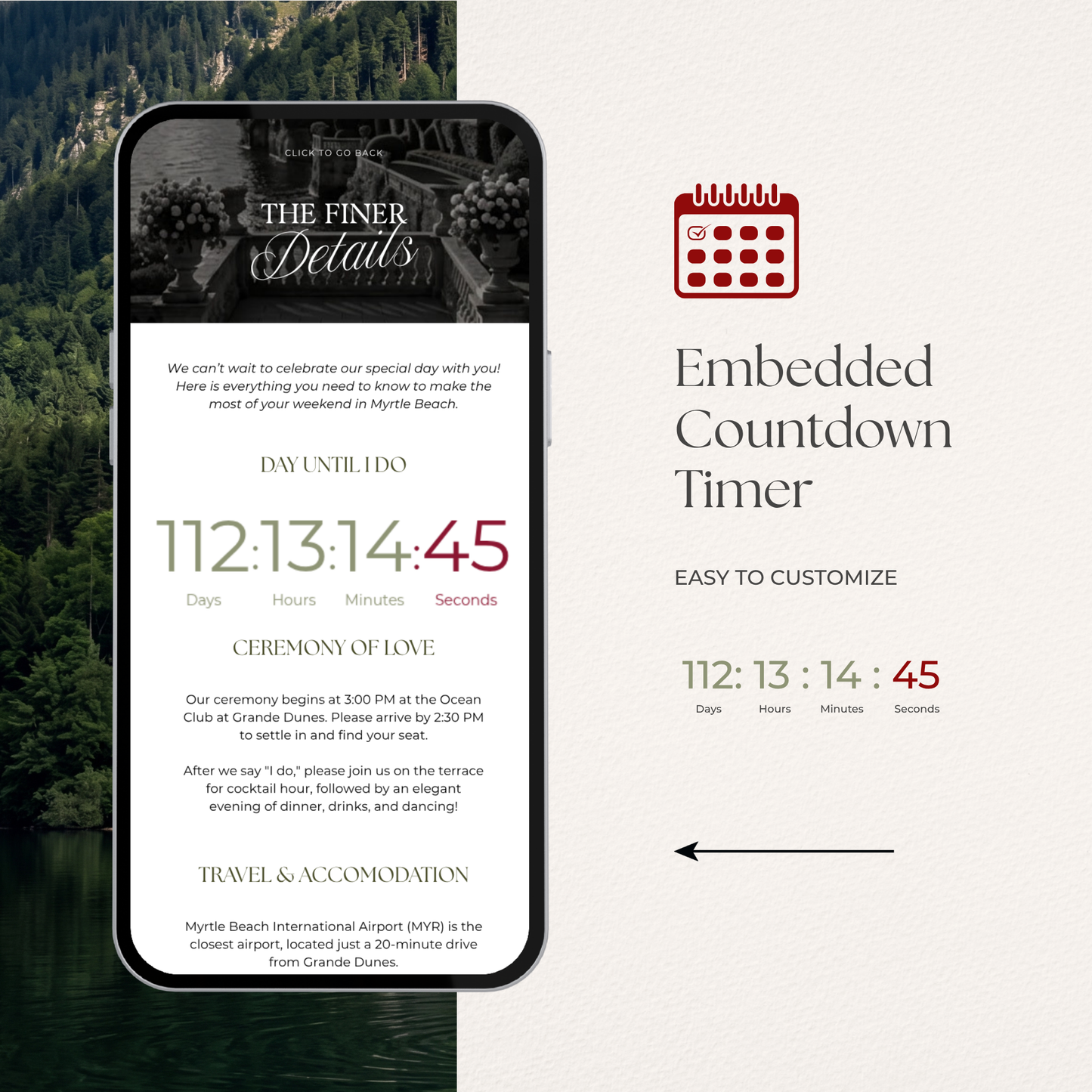Burgundy Floral Wedding Website Template with RSVP, Music and Countdown Timer: Editable Canva Design (Digital Download)