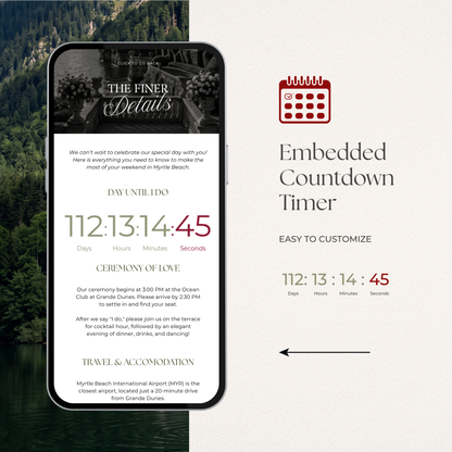 Burgundy Floral Wedding Website Template with RSVP, Music and Countdown Timer: Editable Canva Design (Digital Download)