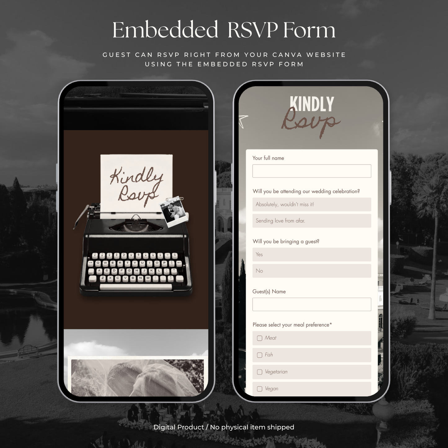 Brown Photo Booth Wedding Website Template with RSVP,Music and Countdown Timer: Modern Digital Wedding Invitation | Instant Download