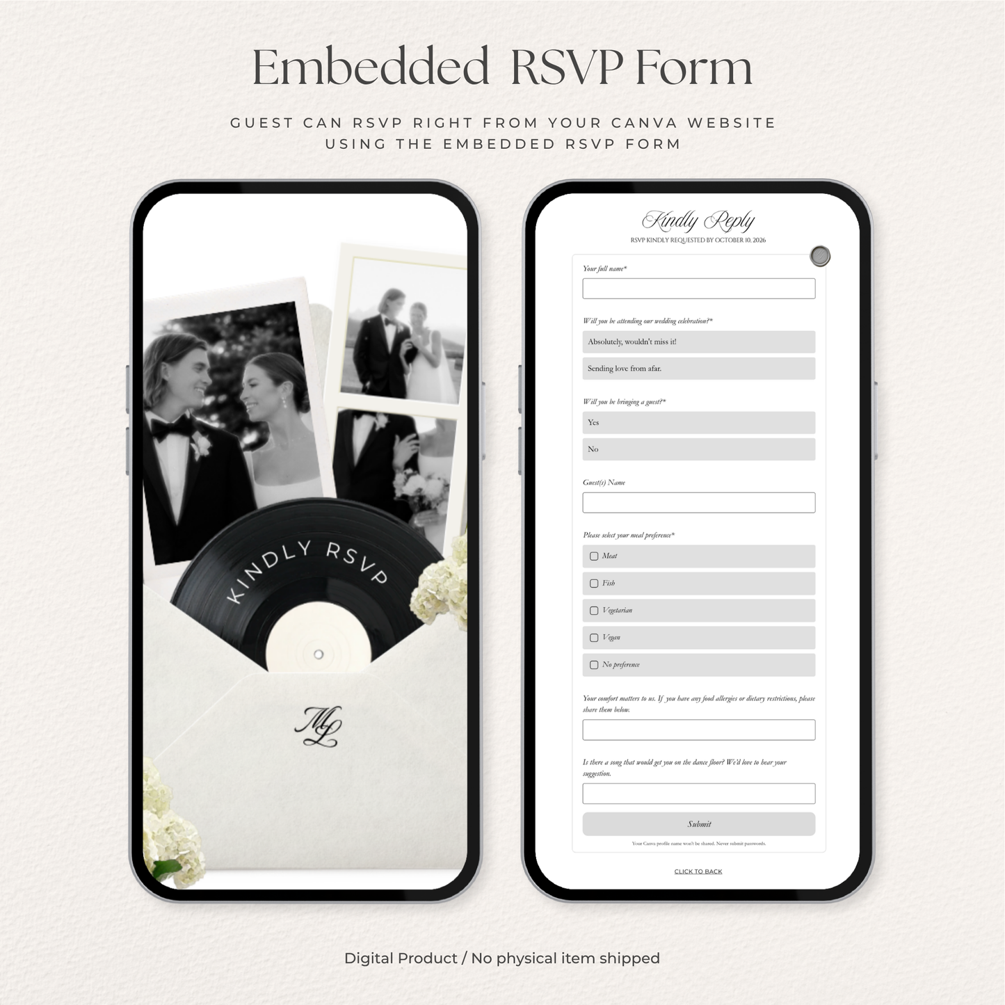 Ivory & Green Floral Save the Date Website with RSVP, Countdown Timer: Canva Digital Invitation Template (Digital Download)