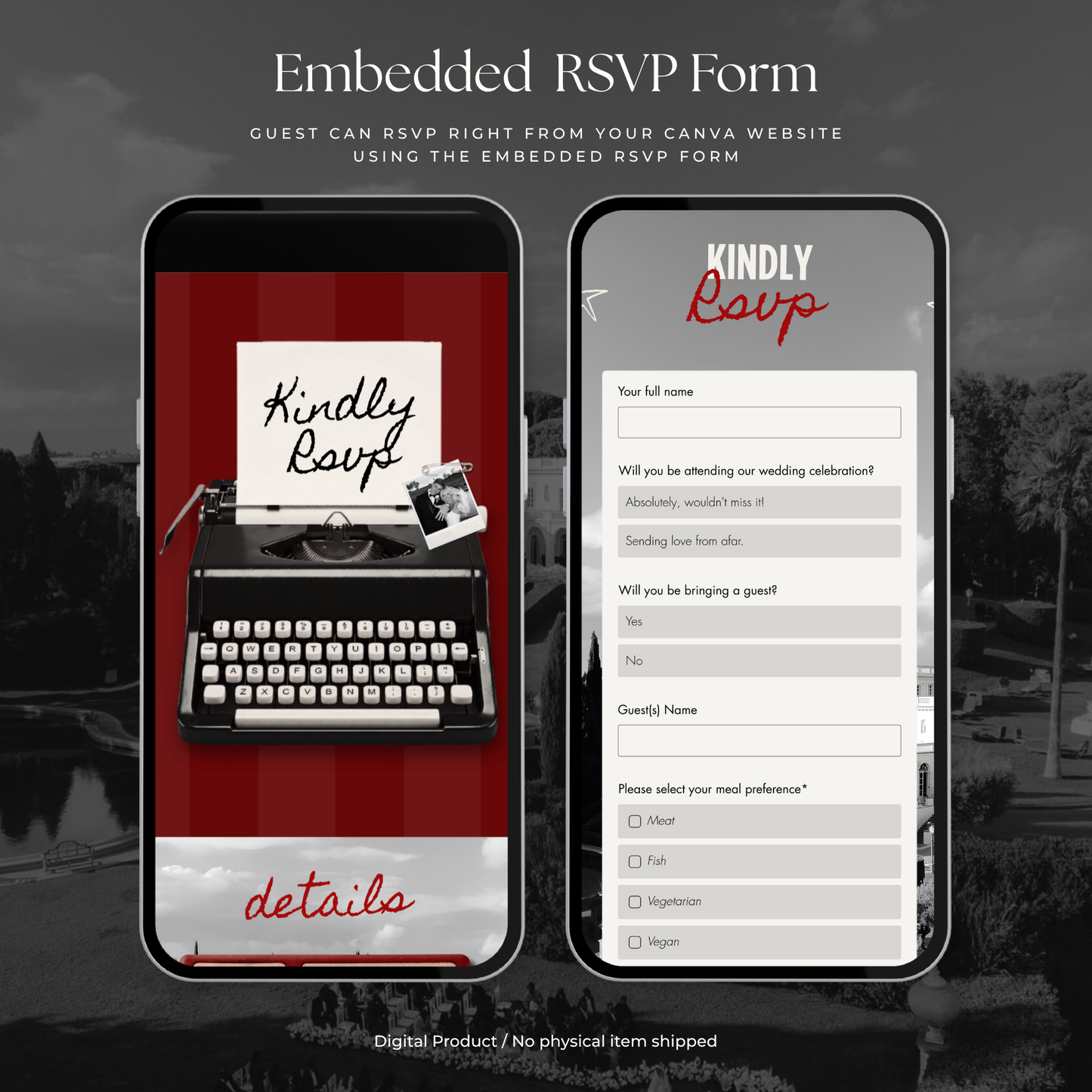 Burgundy Photo Booth Wedding Website Template with RSVP,Music and Countdown Timer: Modern Digital Wedding Invitation | Instant Download