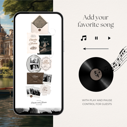 Brown & Ivory Wedding Website Template with RSVP, Music and Countdown Timer: Classic Floral Envelope Digital Invitation