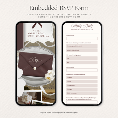 Brown & Ivory Floral Wedding Website Template with RSVP, Countdown and Music: Classic Envelope Digital Invitation