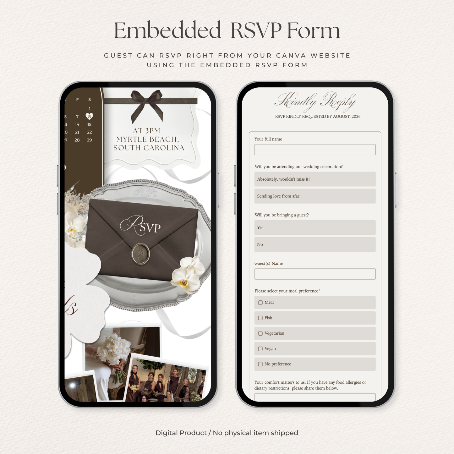 Old Money Wedding Website Template | Vintage Digital Wedding Invitation with RSVP, Music and Coundown Timer | Instant Download