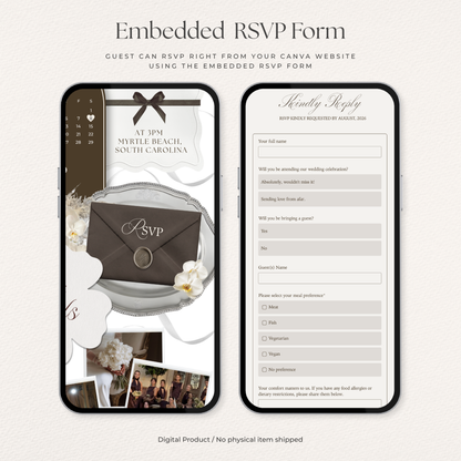 Old Money Wedding Website Template | Vintage Digital Wedding Invitation with RSVP, Music and Coundown Timer | Instant Download