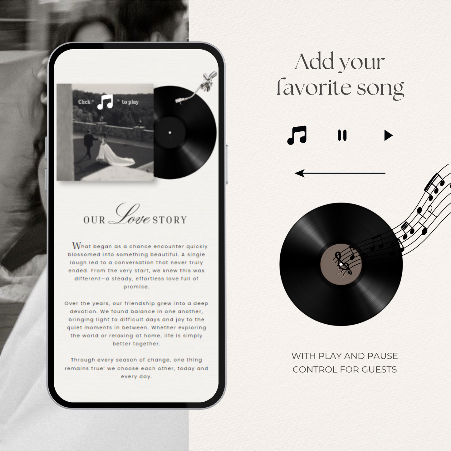 Ivory & Black Minimal Wedding Website Template with RSVP, Countdown and Music: DIY Canva Template (Digital Download)