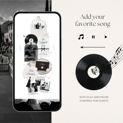 White & Black Floral Wedding Website Template with RSVP, Music and Countdown Timer | Wedding invites (Digital Download)