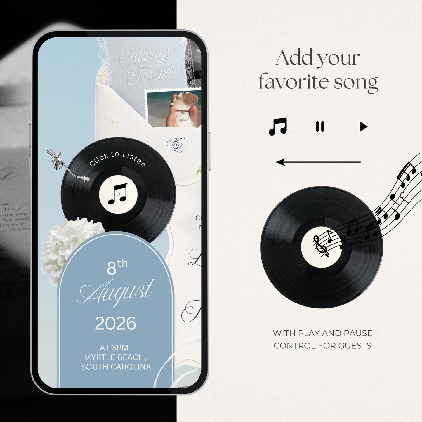 Dusty Blue Floral Wedding Website Template | Digital Wedding Invitation with RSVP, Music and Countdown Timer | Instant Download