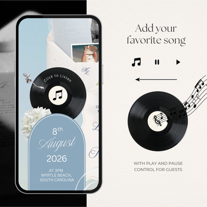 Dusty Blue Floral Wedding Website Template | Digital Wedding Invitation with RSVP, Music and Countdown Timer | Instant Download