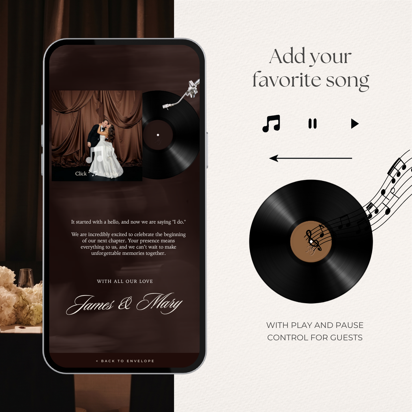 Old Money Wedding Website Template with RSVP, Music and Countdown Timer: Classic Brown Digital Invitation