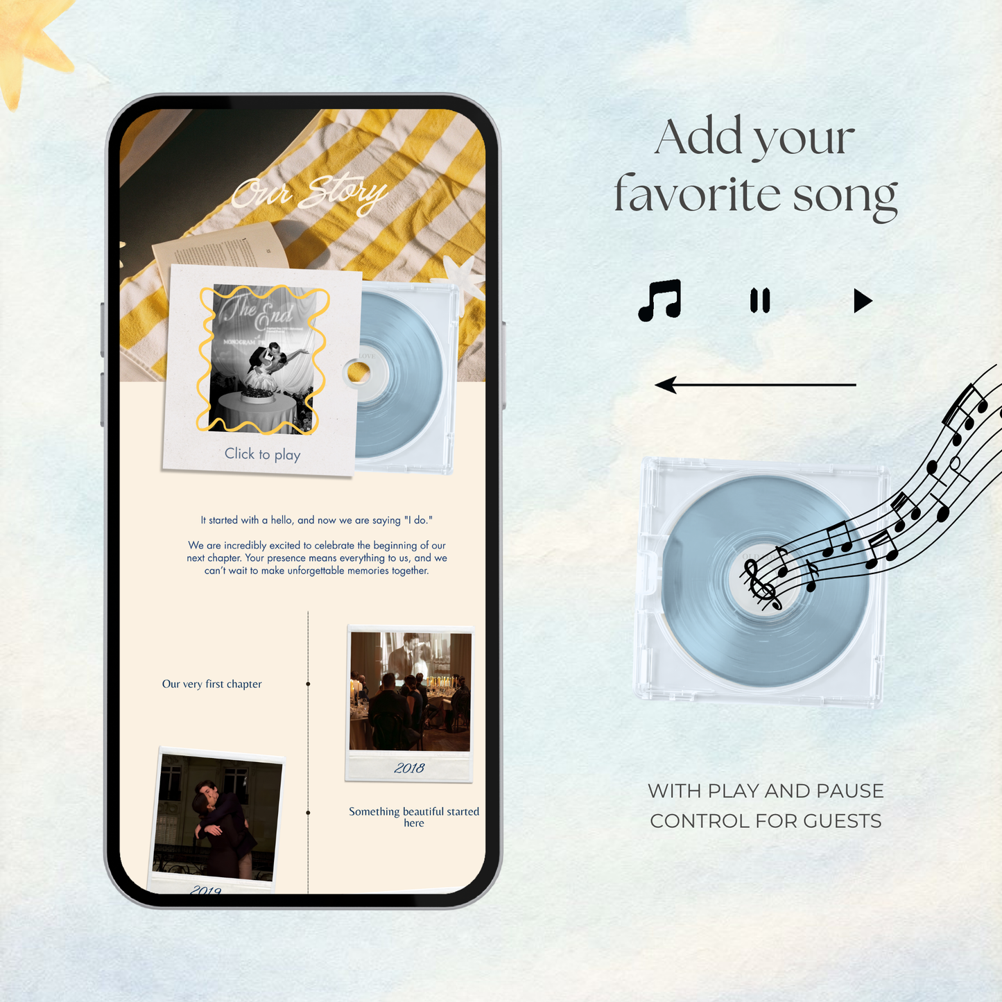 Blue & Yellow Retro Wedding Website Template | Digital Wedding Invitation with RSVP, Music and Coundown Timer | Instant Download