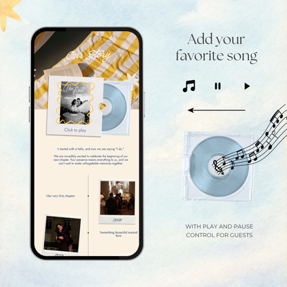 Blue & Yellow Retro Wedding Website Template | Digital Wedding Invitation with RSVP, Music and Coundown Timer | Instant Download