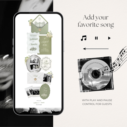 Sage Green & Ivory Floral Wedding Website Template with RSVP, Music and Countdown Timer: Editable Canva Design (Digital Download)