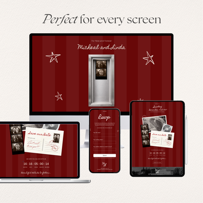 Burgundy Photo Booth Save the Date with RSVP, Editable Canva Wedding Website, Digital Invitation | Instant Download