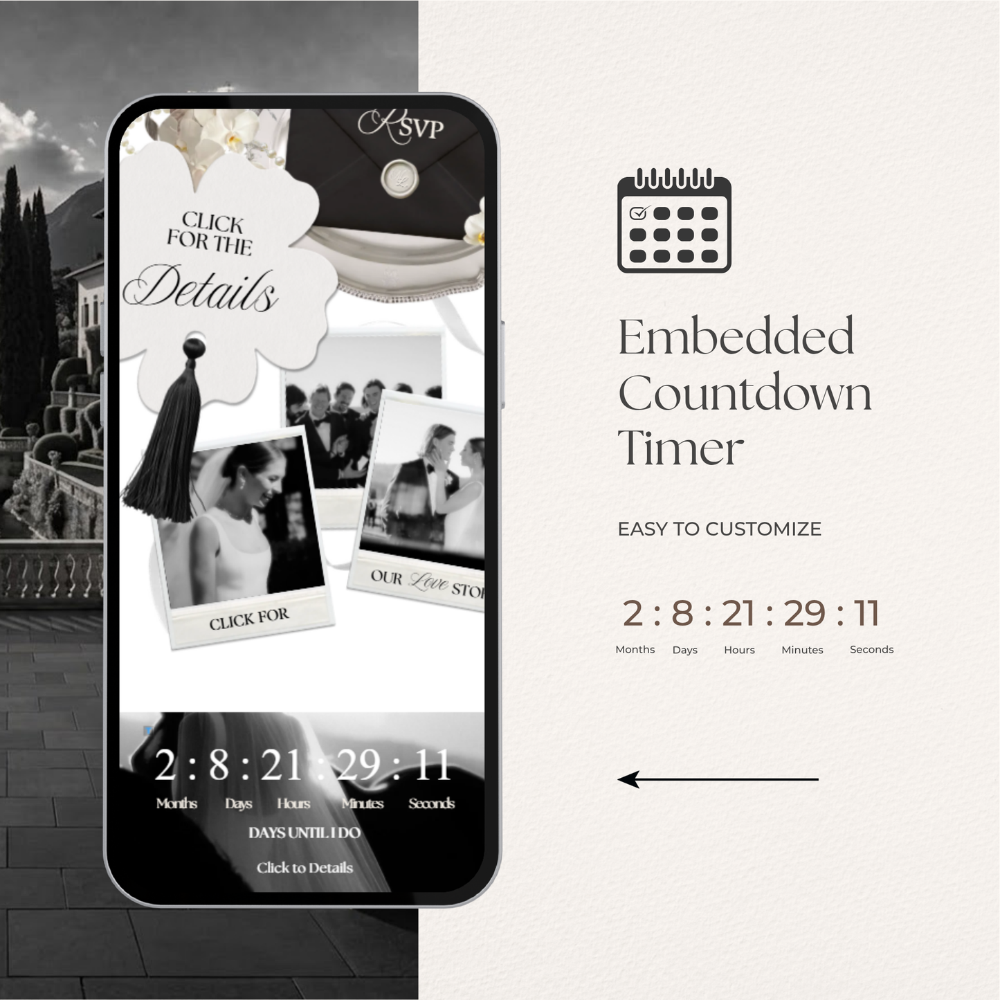 White & Black Floral Wedding Website Template with RSVP, Music and Countdown Timer | Wedding invites (Digital Download)