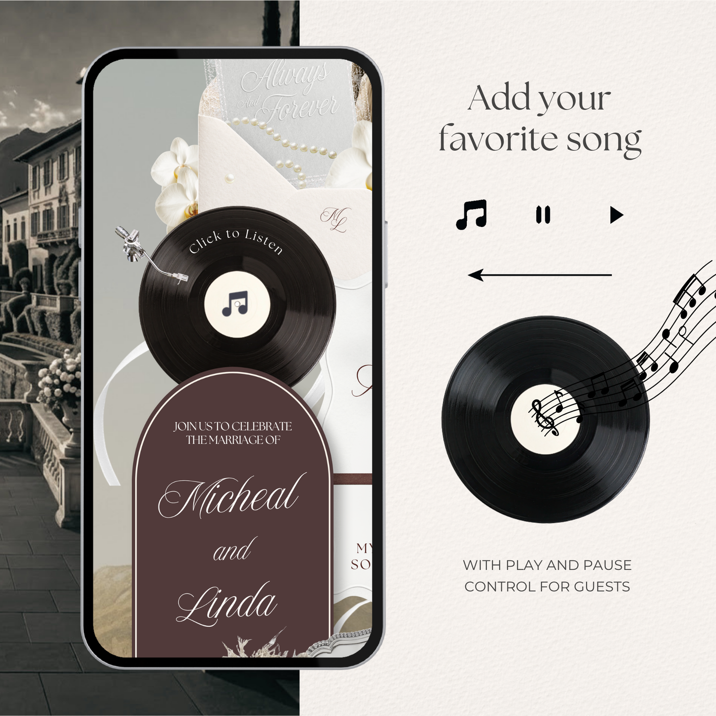 Brown & Ivory Floral Wedding Website Template with RSVP, Countdown and Music: Classic Envelope Digital Invitation