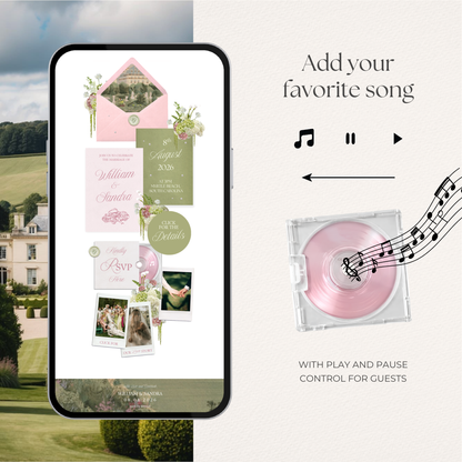 Pink & Green Floral Wedding Website Template with RSVP, Music and Countdown Timer: Editable Canva Design (Digital Download)