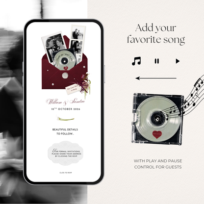Burgundy Floral Save the Date Website with RSVP/Details,Music and Countdown Timer: Canva Digital Invitation Template (Digital Download)