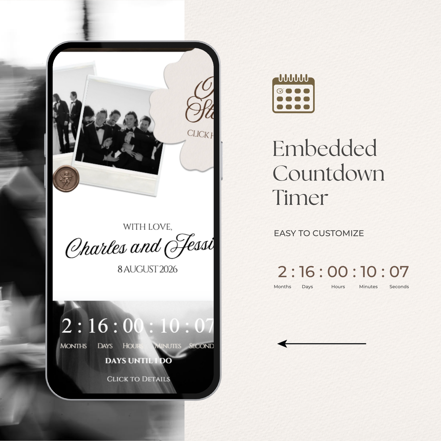 Brown & Ivory Wedding Website Template with RSVP, Music and Countdown Timer: Classic Floral Envelope Digital Invitation