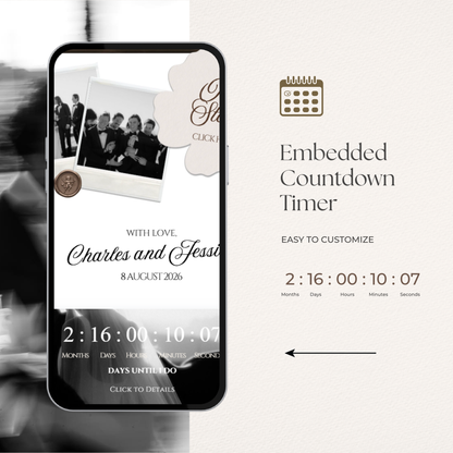 Brown & Ivory Wedding Website Template with RSVP, Music and Countdown Timer: Classic Floral Envelope Digital Invitation
