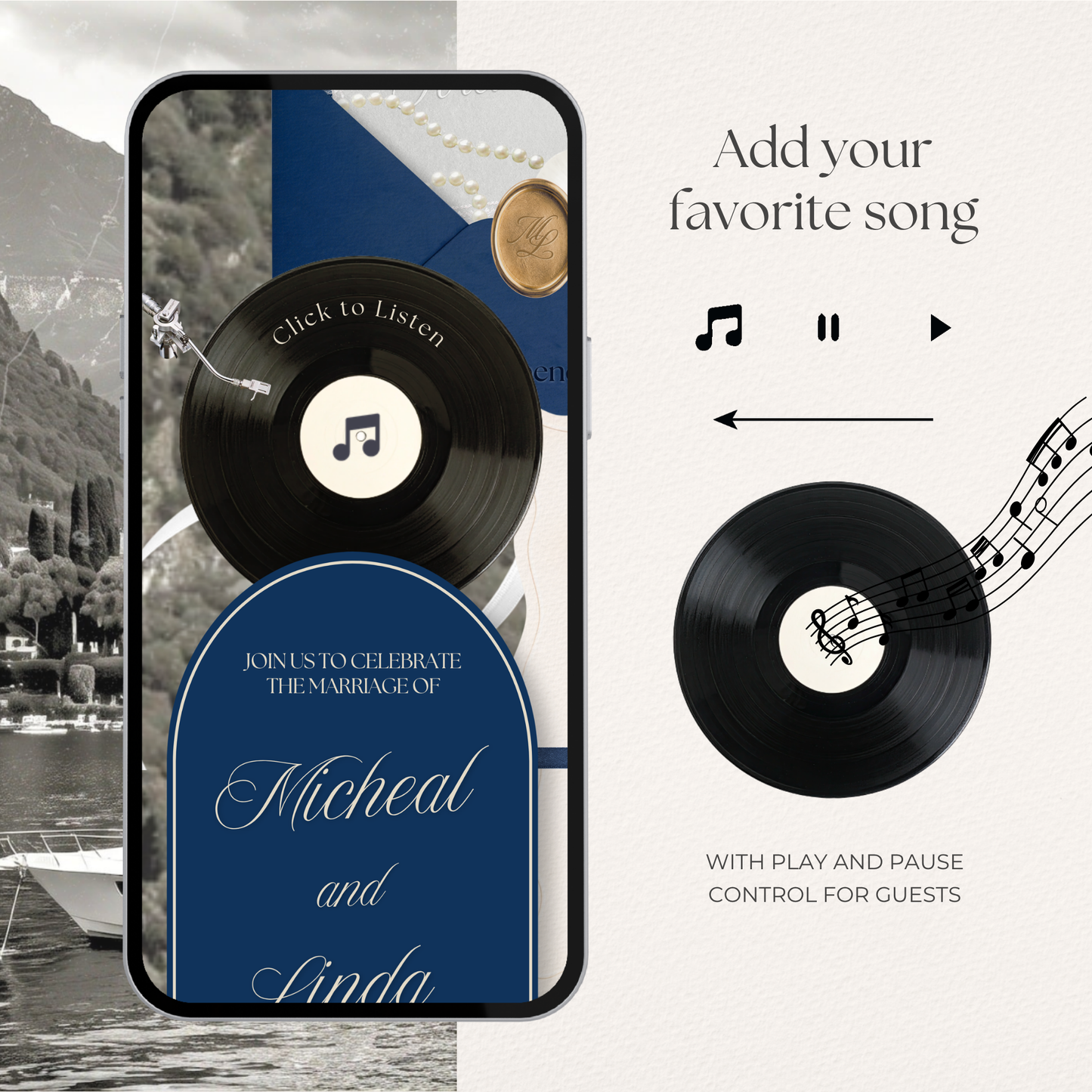 Navy & Dusty Blue Wedding Website Template with RSVP, Music and Countdown Timer: Editable Canva Design (Digital Download)