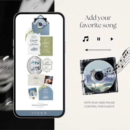 Dusty Blue Wedding Website Template with RSVP, Music and Countdown Timer: Elegant Editable Old Money Canva Site | Invitation Classic Wedding