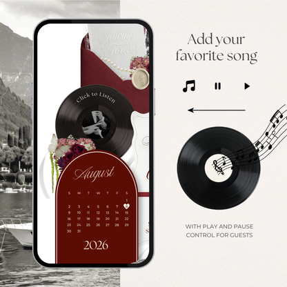 Burgundy Wedding Website Template | Digital Wedding Invitation with RSVP, Music and Countdown Timer | Instant Download
