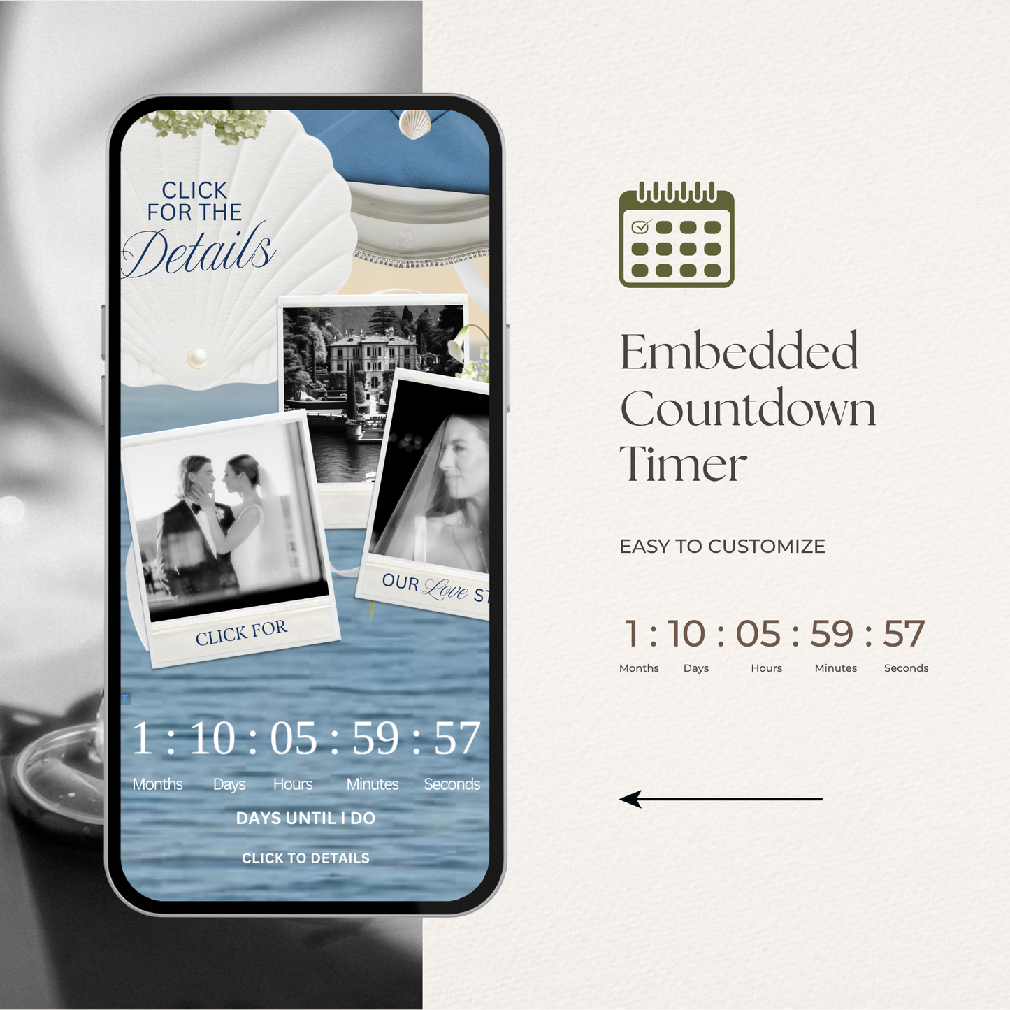 Dusty Blue Floral Wedding Website Template | Digital Wedding Invitation with RSVP, Music and Countdown Timer | Instant Download