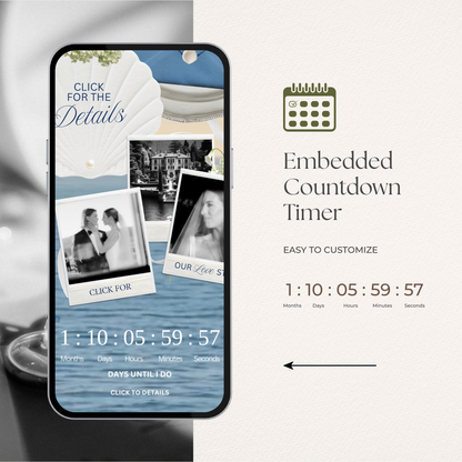 Dusty Blue Floral Wedding Website Template | Digital Wedding Invitation with RSVP, Music and Countdown Timer | Instant Download