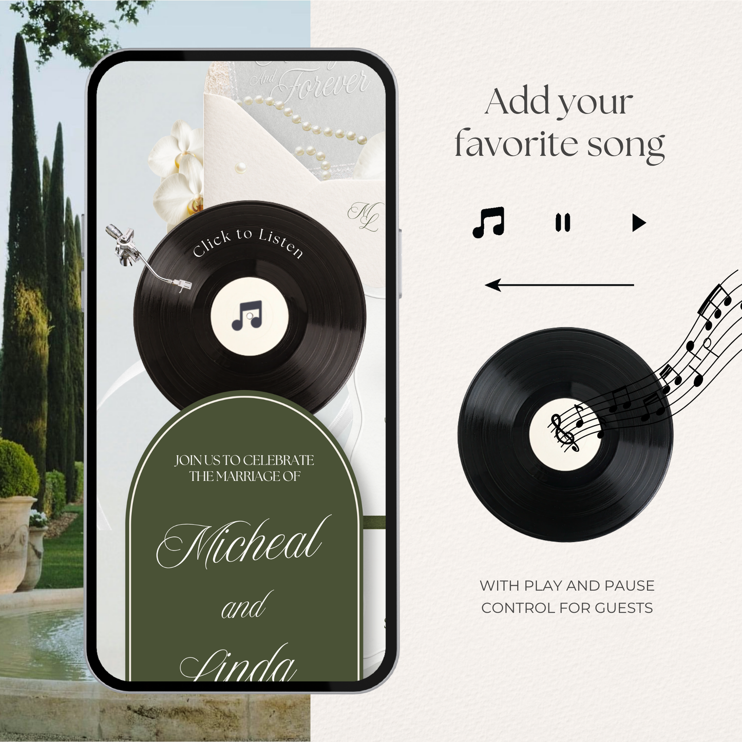 Olive Green Floral Wedding Website Template with RSVP, Music and Countdown Timer: DIY Canva Template (Digital Download)