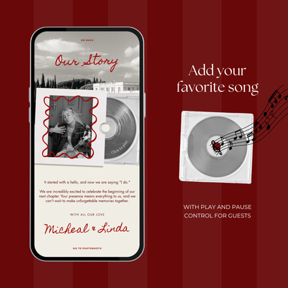 Burgundy Photo Booth Wedding Website Template with RSVP,Music and Countdown Timer: Modern Digital Wedding Invitation | Instant Download