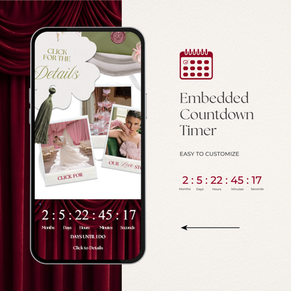 Burgundy, Green & Pink Floral Wedding Website Template with RSVP, Music and Countdown Timer: Editable Canva Design (Digital Download)