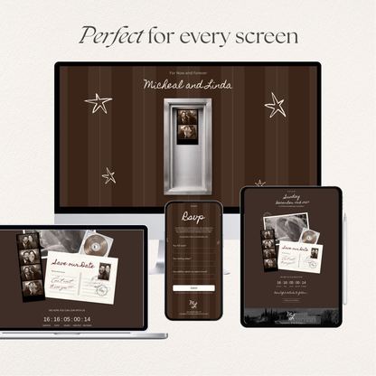Brown Photo Booth Save the Date with RSVP, Editable Canva Wedding Website, Digital Invitation | Instant Download