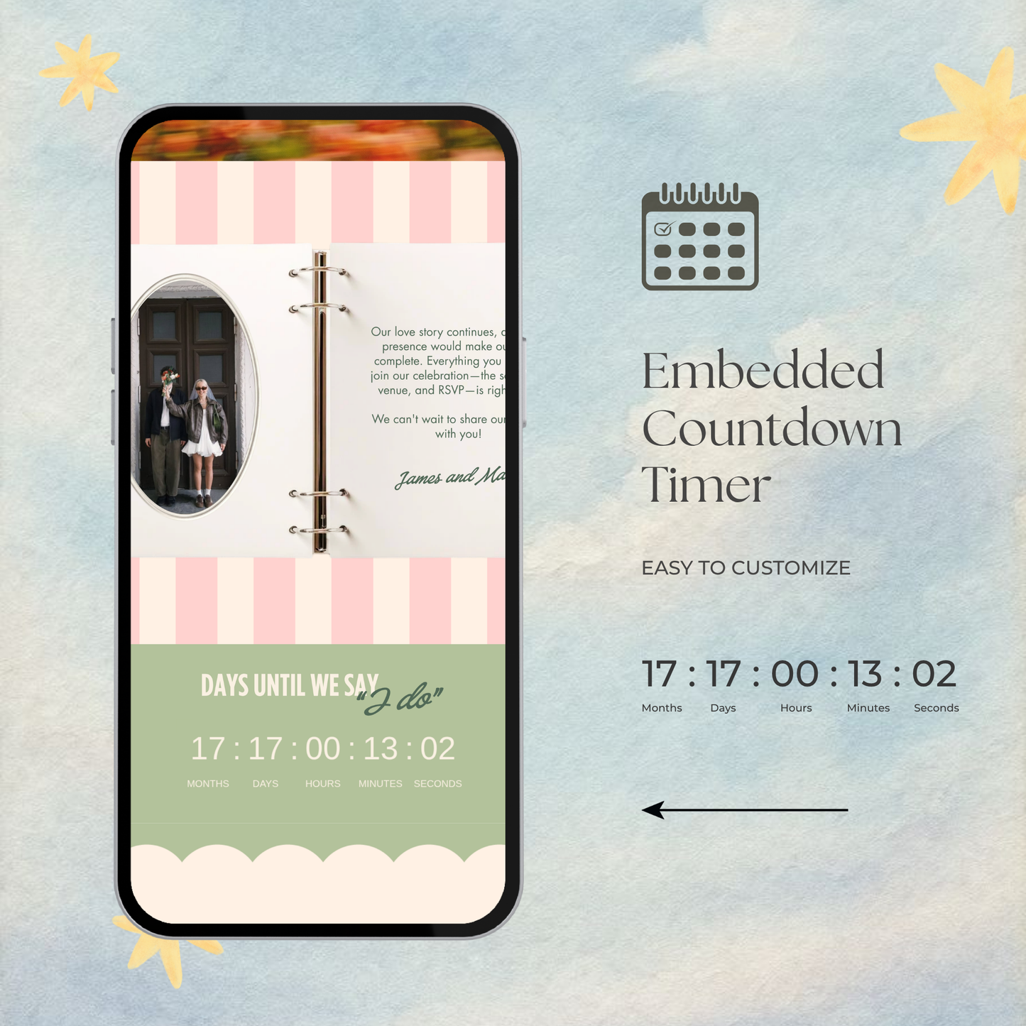 Colorful Floral Wedding Website Template with RSVP, Music and Countdown Timer: DIY Canva Template (Digital Download)