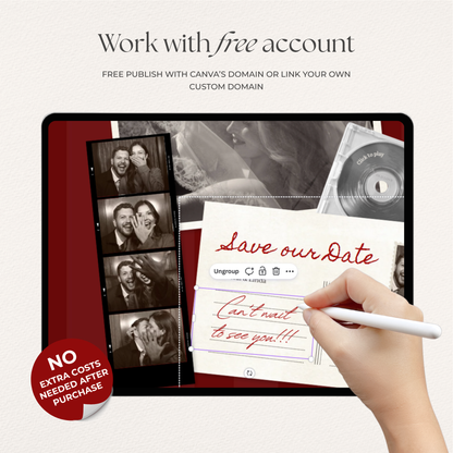 Burgundy Photo Booth Save the Date with RSVP, Editable Canva Wedding Website, Digital Invitation | Instant Download