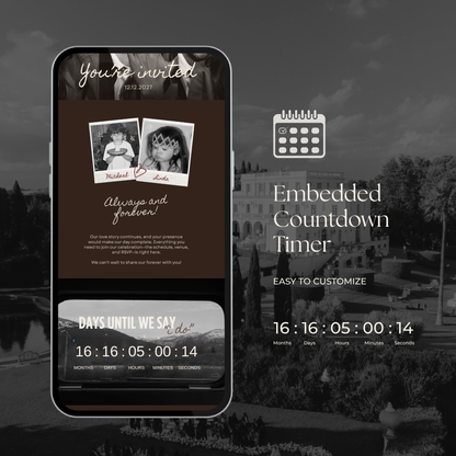 Brown Photo Booth Wedding Website Template with RSVP,Music and Countdown Timer: Modern Digital Wedding Invitation | Instant Download