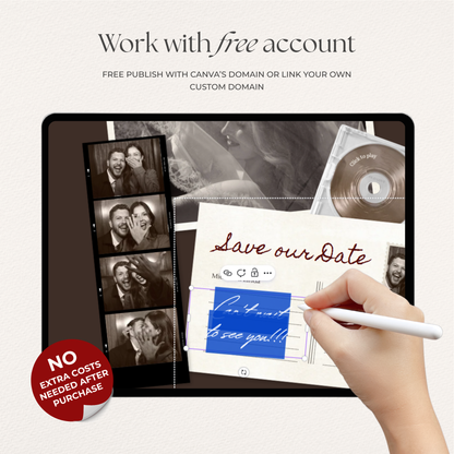 Brown Photo Booth Save the Date with RSVP, Editable Canva Wedding Website, Digital Invitation | Instant Download