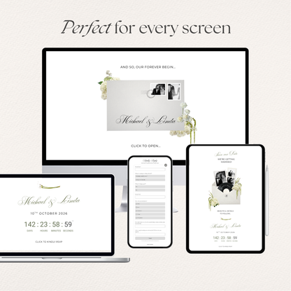 Ivory & Green Floral Save the Date Website with RSVP, Countdown Timer: Canva Digital Invitation Template (Digital Download)