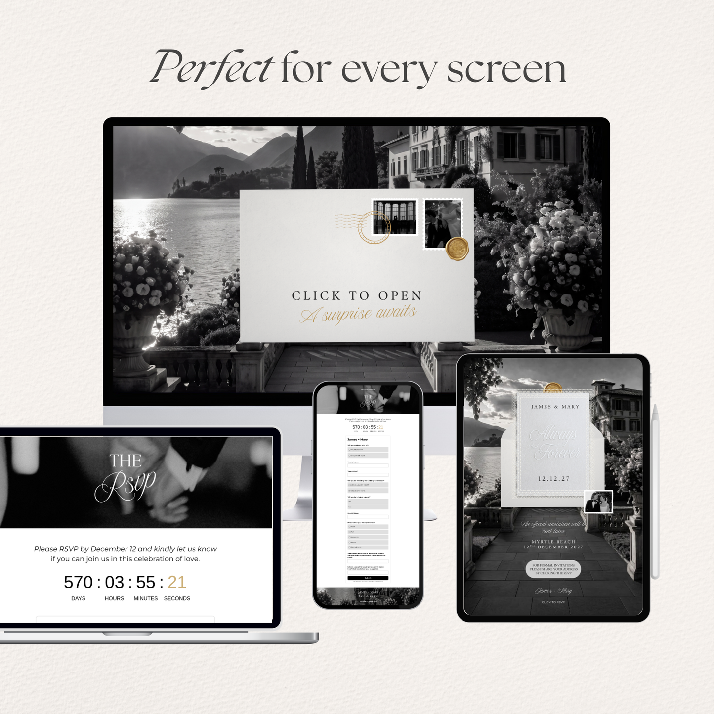 Black White Romantic Lace Save the Date Website with Details Form, RSVP and Countdown Timer: Canva Digital Invitation (Digital Download)