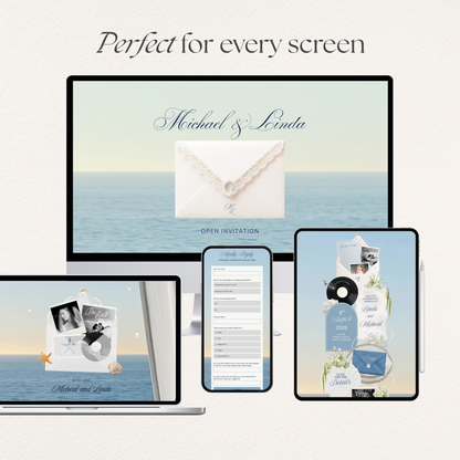 Dusty Blue Floral Wedding Website Template | Digital Wedding Invitation with RSVP, Music and Countdown Timer | Instant Download