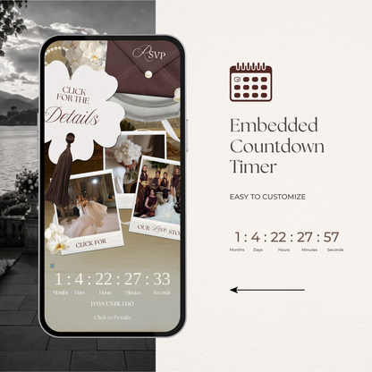 Brown & Ivory Floral Wedding Website Template with RSVP, Countdown and Music: Classic Envelope Digital Invitation
