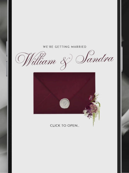 Burgundy Floral Save the Date Website with RSVP/Details,Music and Countdown Timer: Canva Digital Invitation Template (Digital Download)
