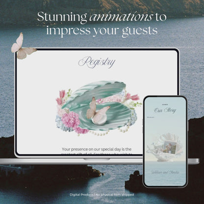 Blush Pink & Blue Floral Wedding Website Template with RSVP, Countdown and Music: Editable Canva Design (Digital Download)