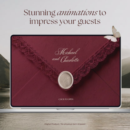 Burgundy Wedding Website Template | Digital Wedding Invitation with RSVP, Music and Countdown Timer | Instant Download
